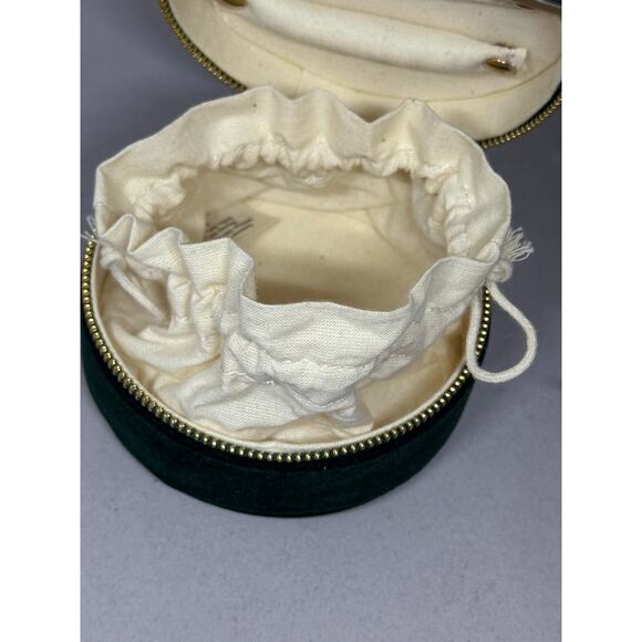 Sezane Assessories Zipped Round Jewelry Box Green Velvet Travel Bag Case - Picture 5 of 9